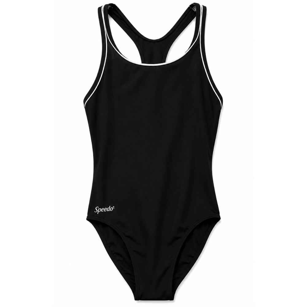 Speedo Girls Size 14 Black One Piece Swimsuit Athletic Racerback Swimwear Sports